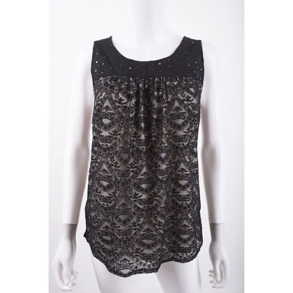 Ann Taylor Loft Womens Blouse Shirt Top S Small Black Lace sleeveless